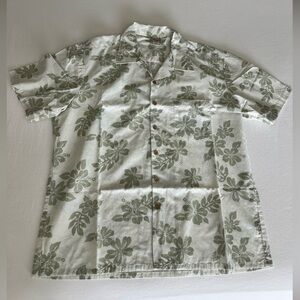 Maui Trading Co Men's White Green Floral Hawaiian Shirt, Chest Pocket, 2XL